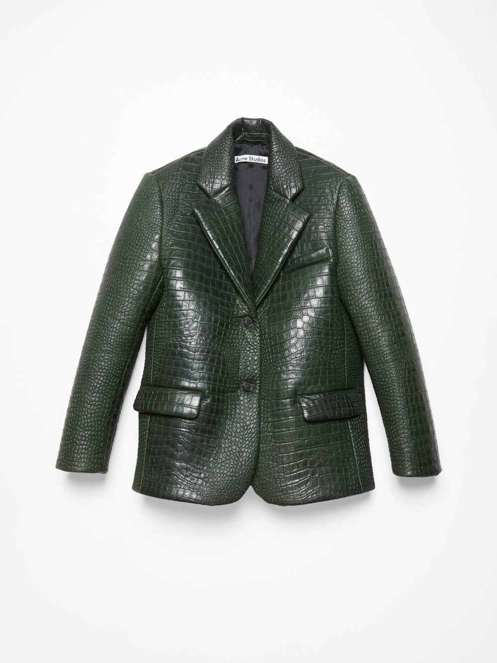 Acne Studios Dark Green Croc-Embossed Leather Blazer